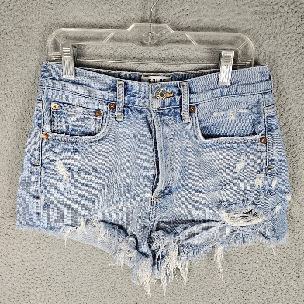 AGOLDE Shorts Womens 24 Blue Parker Distressed High Rise Button Fly A026-811